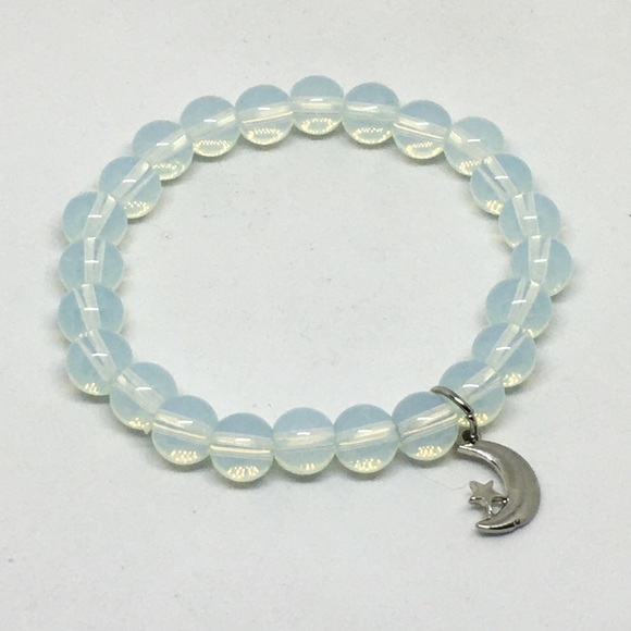 Jewelry - Light Blue Beaded Bracelet w/ Moon and Star Charm